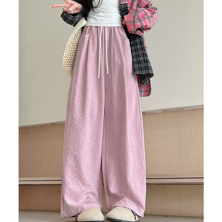 ピンク | ワイドパンツウエストゴムストレートパンツ | Miniministore