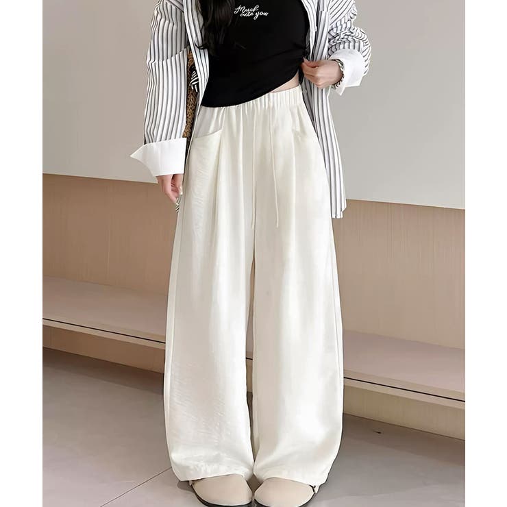 オフホワイト | ワイドパンツウエストゴムストレートパンツ | Miniministore
