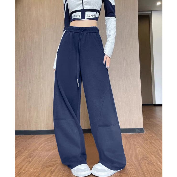ネイビー | ワイドパンツウエストゴムスウェットパンツ | Miniministore