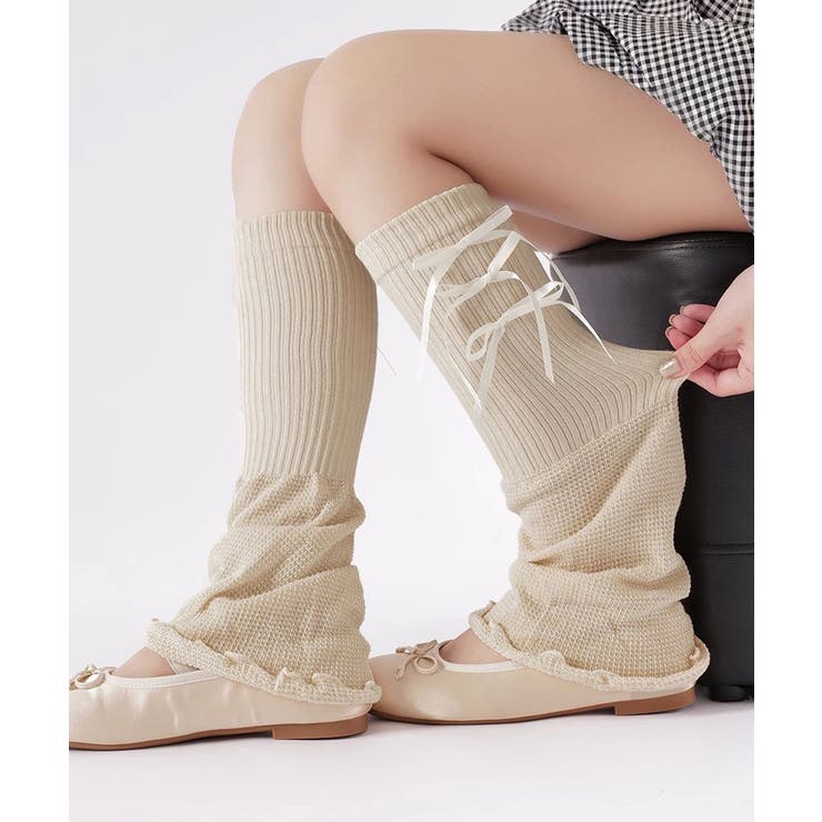 ベージュ | レッグウォーマー リボン付きレッグカバー | Miniministore