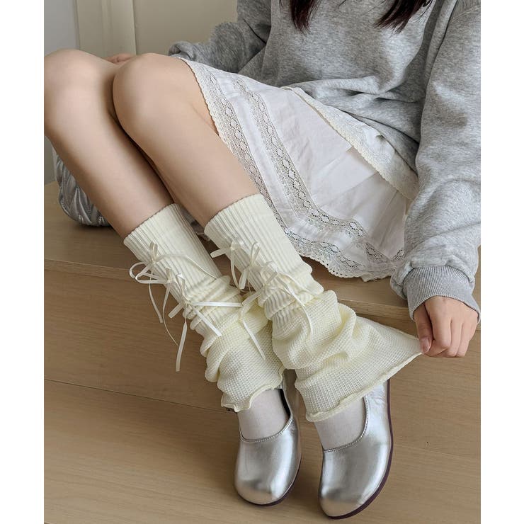 アイボリー | レッグウォーマー リボン付きレッグカバー | Miniministore