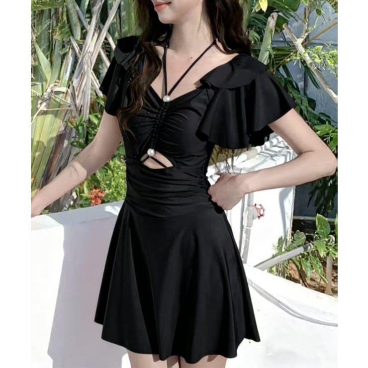 ブラック | ワンピース水着 大人可愛い露出少なめ水着 | Miniministore