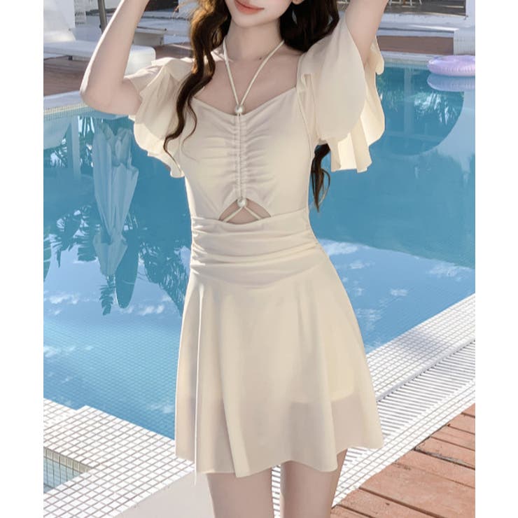 アイボリー | ワンピース水着 大人可愛い露出少なめ水着 | Miniministore