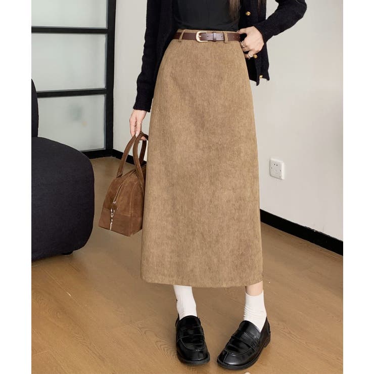 ベージュ | コーデュロイタイトスカート ベルト付き | Miniministore