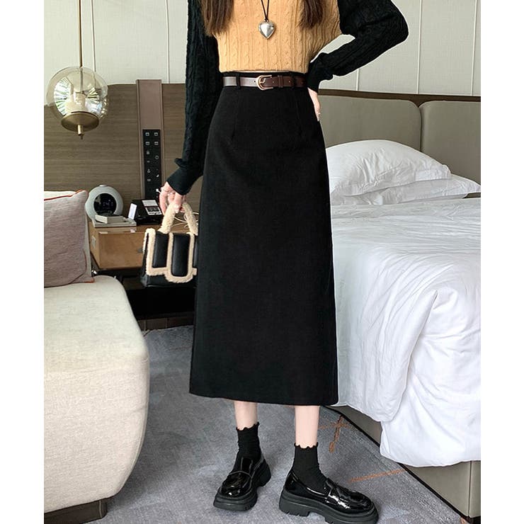 ブラック | コーデュロイタイトスカート ベルト付き | Miniministore