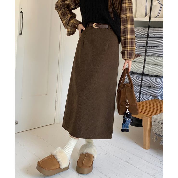 ブラウン | コーデュロイタイトスカート ベルト付き | Miniministore