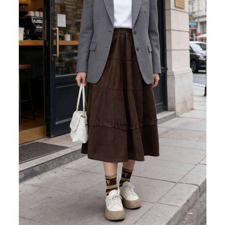 ダークブラウン | ティアードスカート コーデュロイスカート | Miniministore