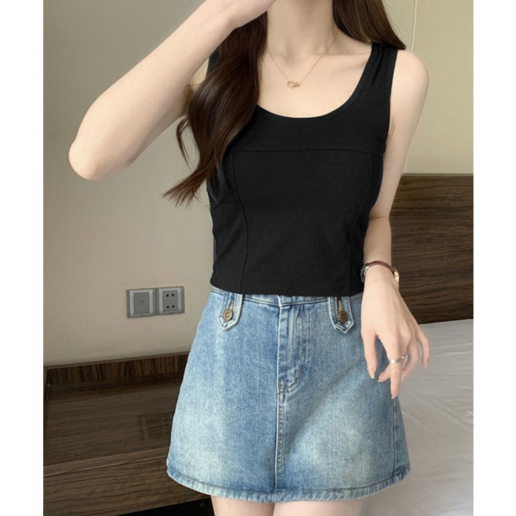 カップ付きタンクトップ ショート丈 夏服[品番：II000011799