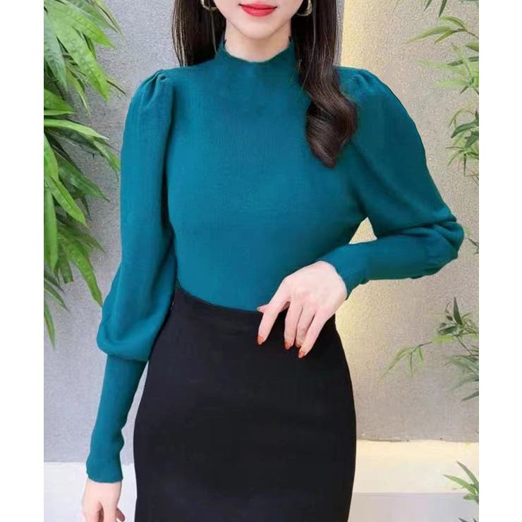 パフスリーブニット デザイン編み柄パフスリーブニット（乾燥機OK・ウォッシャブル