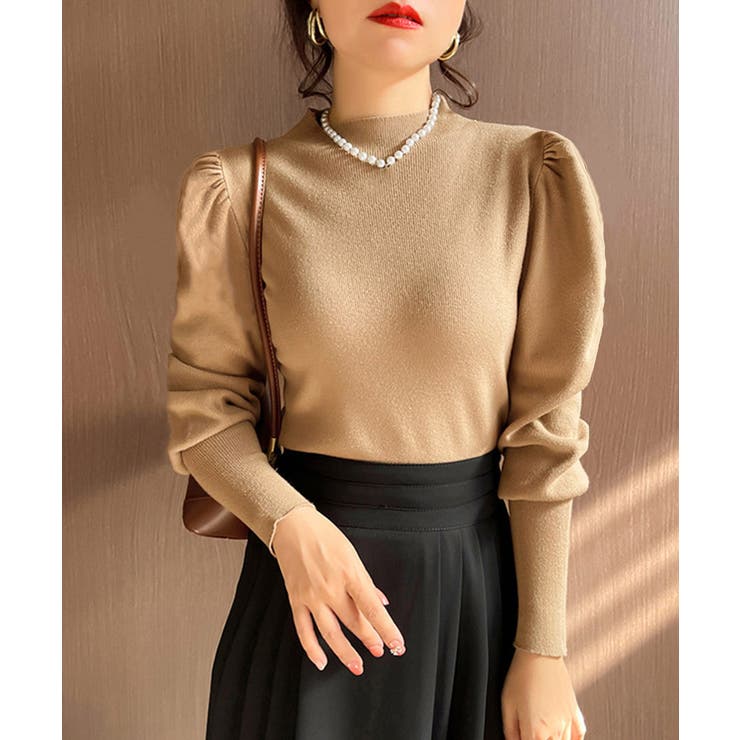 ニットセーターパフスリーブニットトップス[品番：AGCW0005876