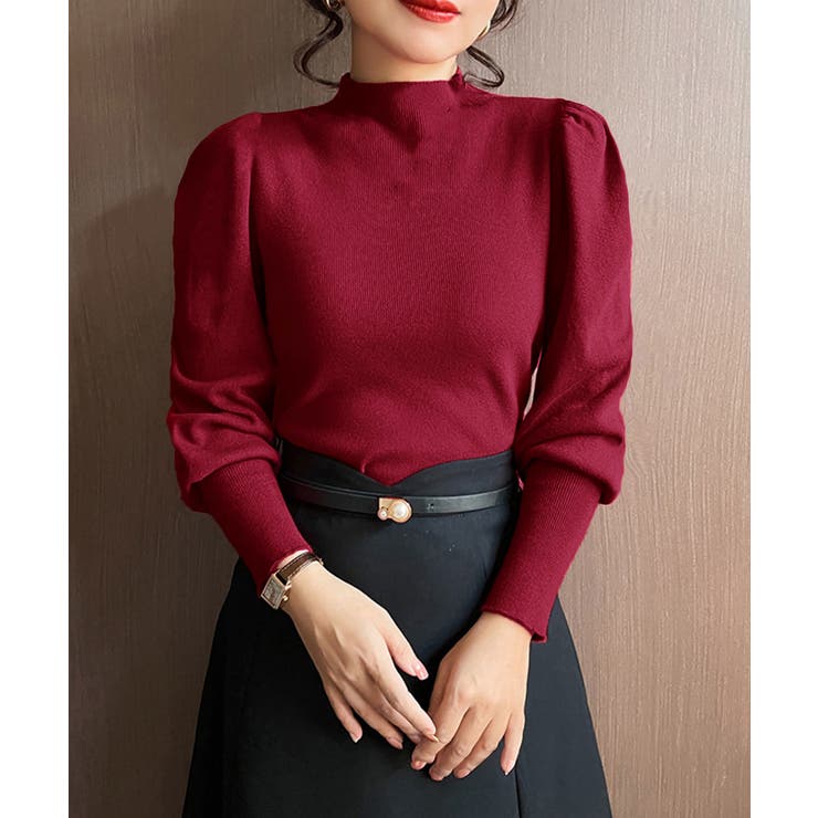 ワインレッド | ニットセーターパフスリーブニットトップス | Miniministore