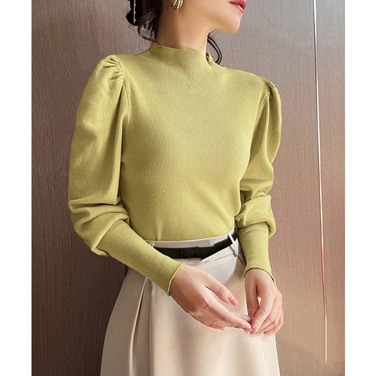 マスタード | ニットセーターパフスリーブニットトップス | Miniministore