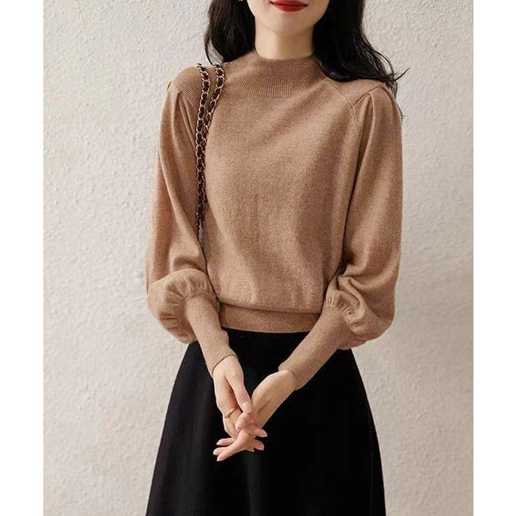 ライトブラウン | プチハイネックニットトップス レディース | Miniministore