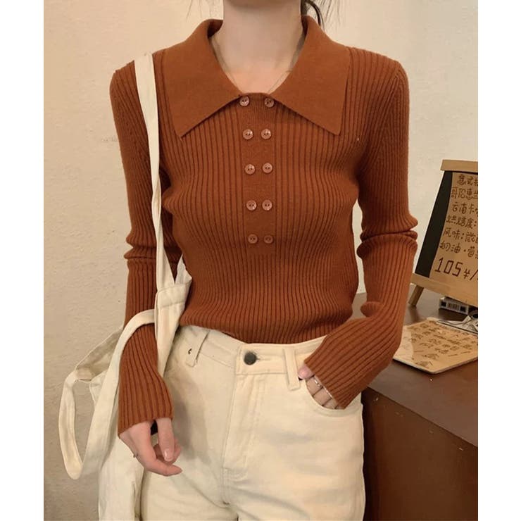レンガ | ポロニットトップスきれいめニットセーター | Miniministore