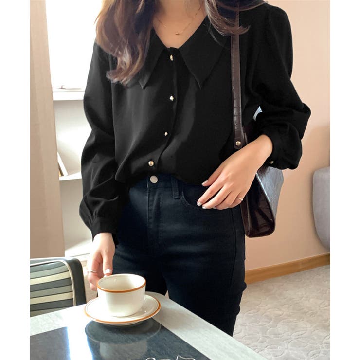 ブラック | シャツブラウス ゴールドボタン ブラウス | Miniministore