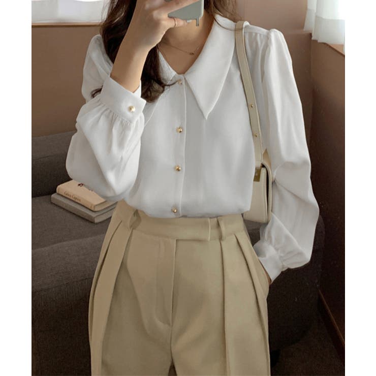 ホワイト | シャツブラウス ゴールドボタン ブラウス | Miniministore