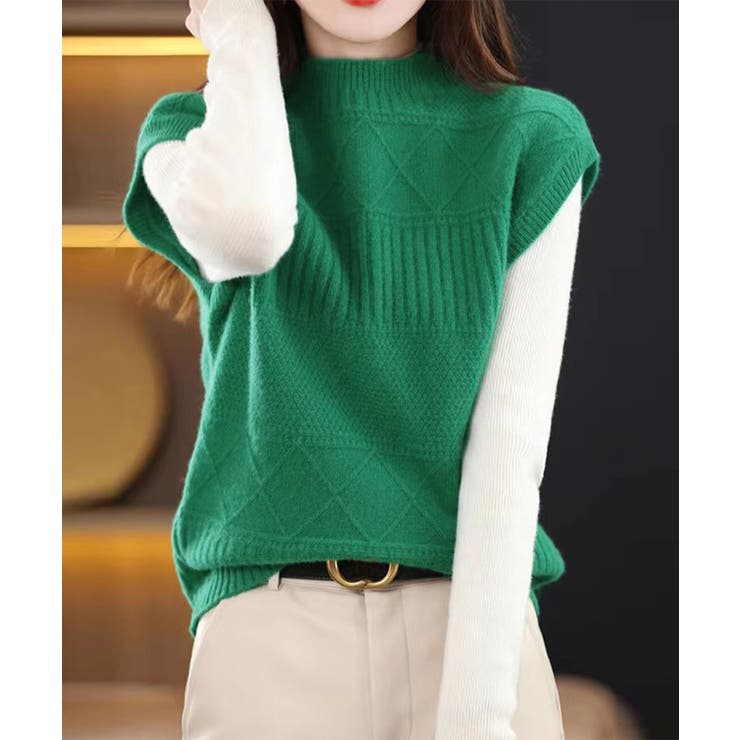 グリーン | ニットベスト プチハイネック ニットジレ | Miniministore