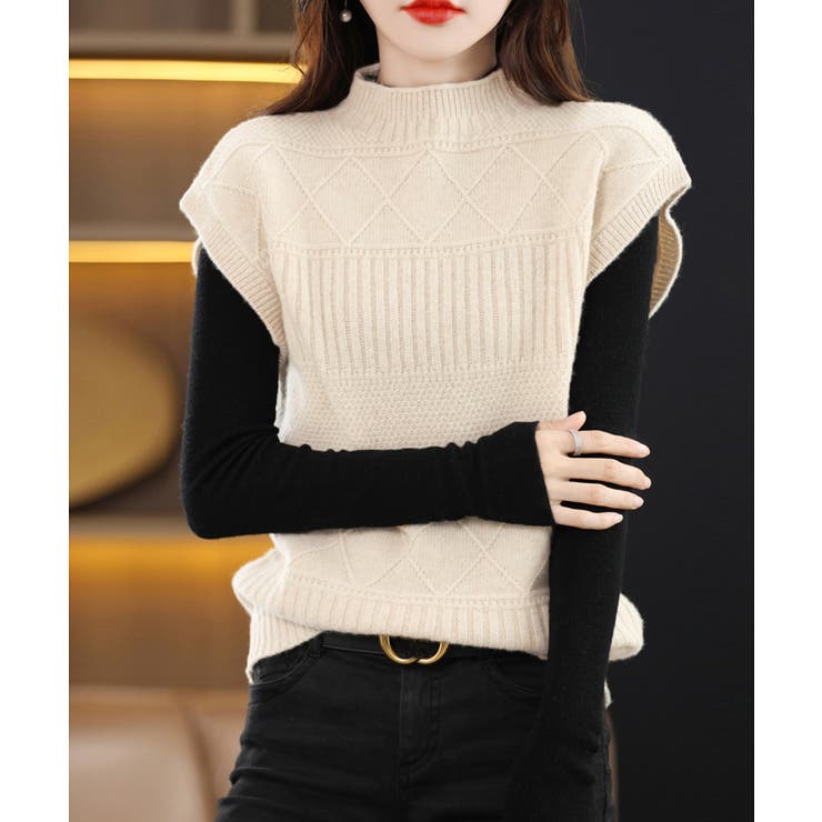 アイボリー | ニットベスト プチハイネック ニットジレ | Miniministore