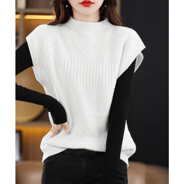 ホワイト | ニットベスト プチハイネック ニットジレ | Miniministore