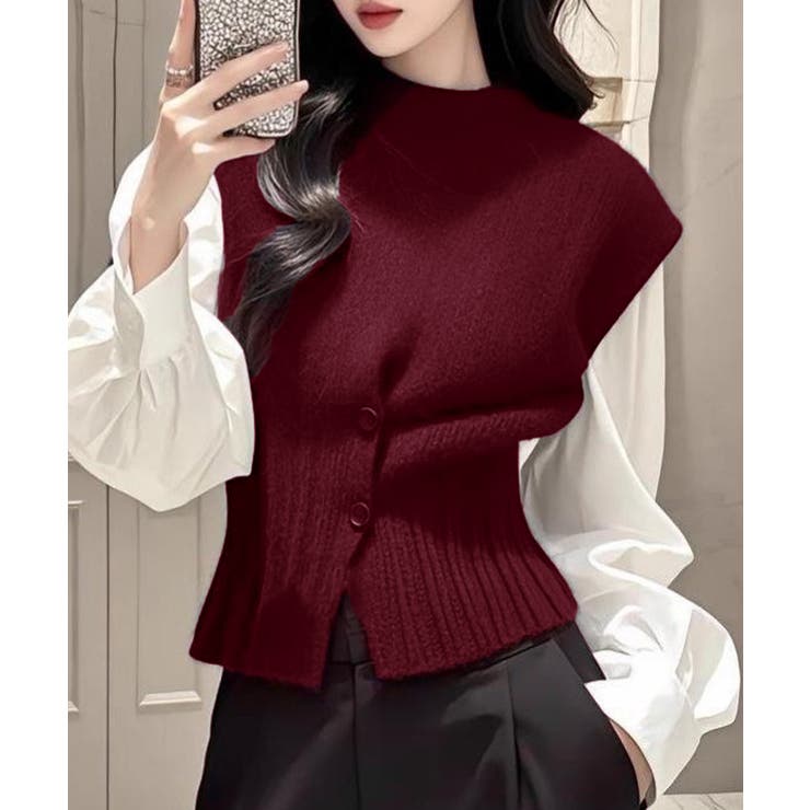 ワインレッド | ニットベスト フロントボタン ニットジレ | Miniministore