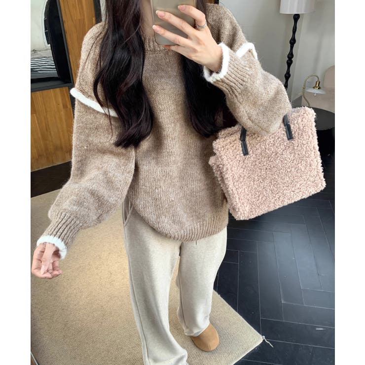 モカ | ゆったりニットトップスラウンドネック冬服 | Miniministore