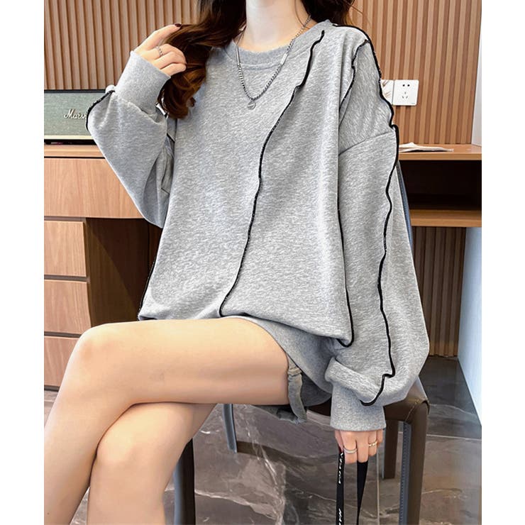 グレー | ステッチスウェット ゆったり トレーナー | Miniministore