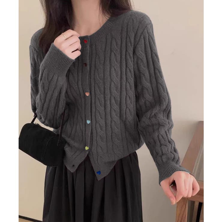 ダークグレー | ケーブルニットカーディガン 前開きニット | Miniministore