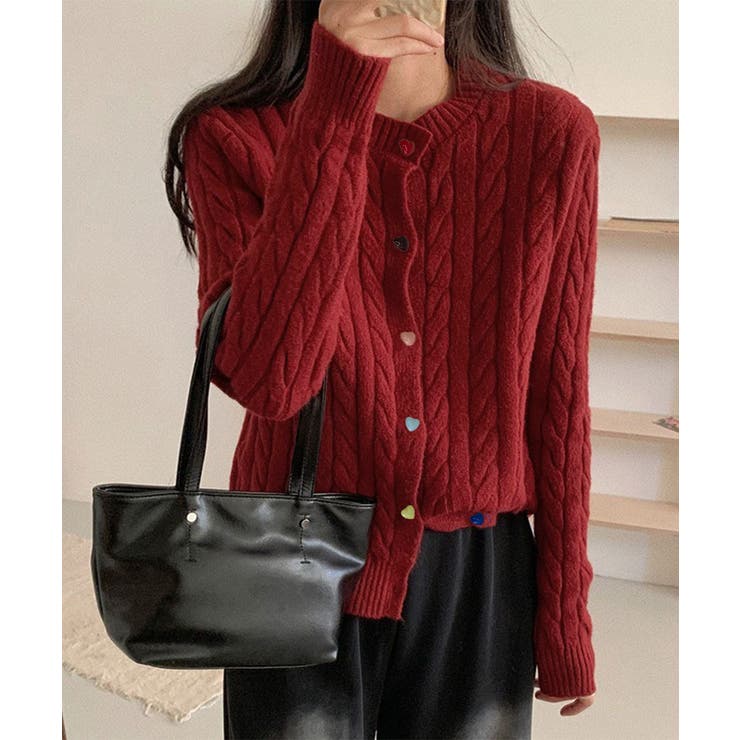 ワインレッド | ケーブルニットカーディガン 前開きニット | Miniministore