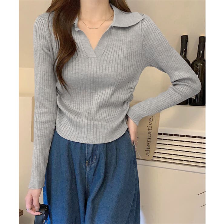 ライトグレー | ポロニットドローストリングリブニット薄手 | Miniministore