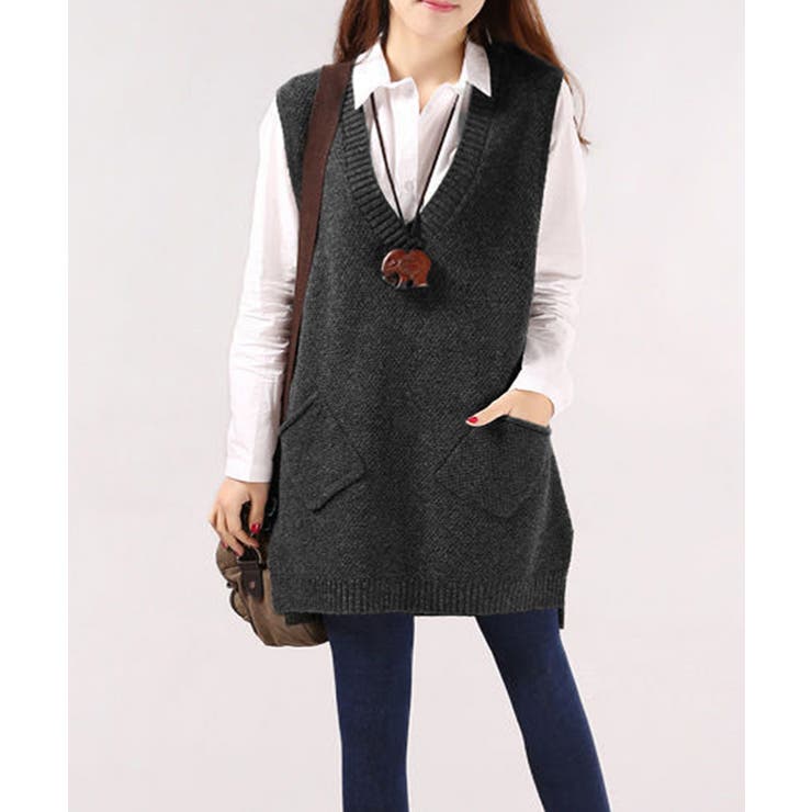 チャコールグレー | レディース サイドスリット ニットチョッキ | SUNSHINE CLOSET