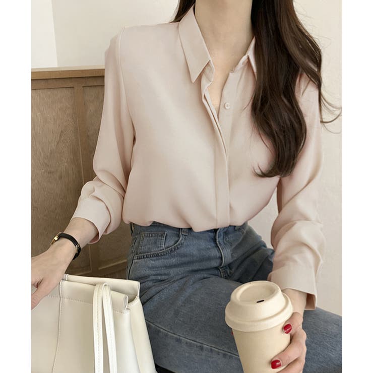 ライトベージュ | シャツブラウス 隠しボタン ブラウス長袖 | Miniministore