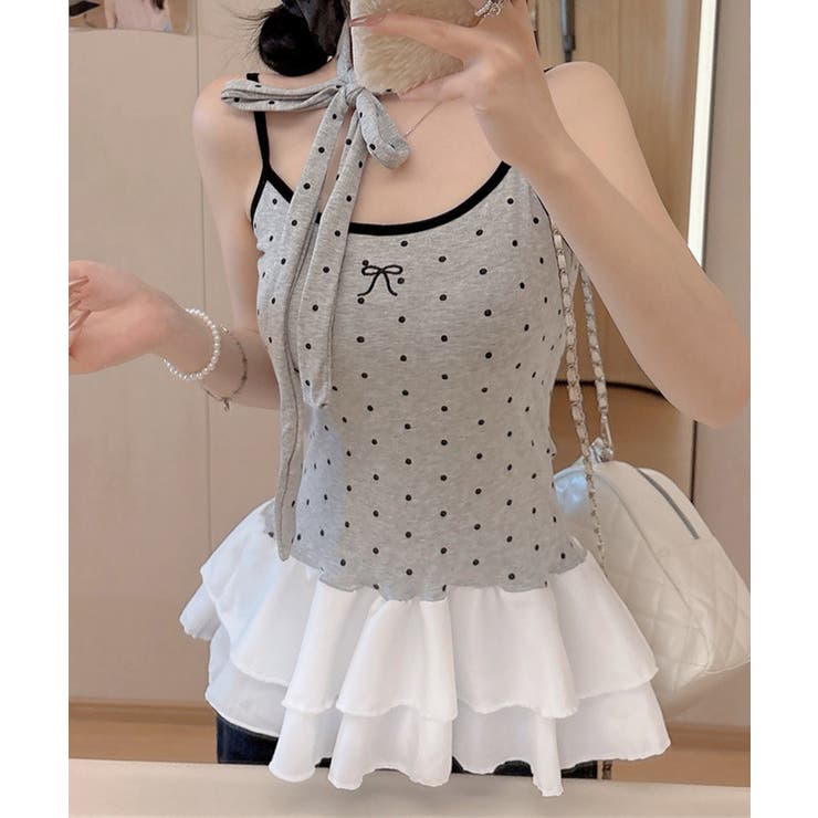 ライトグレー | ドット柄キャミソール チョーカー付き夏服 | Miniministore