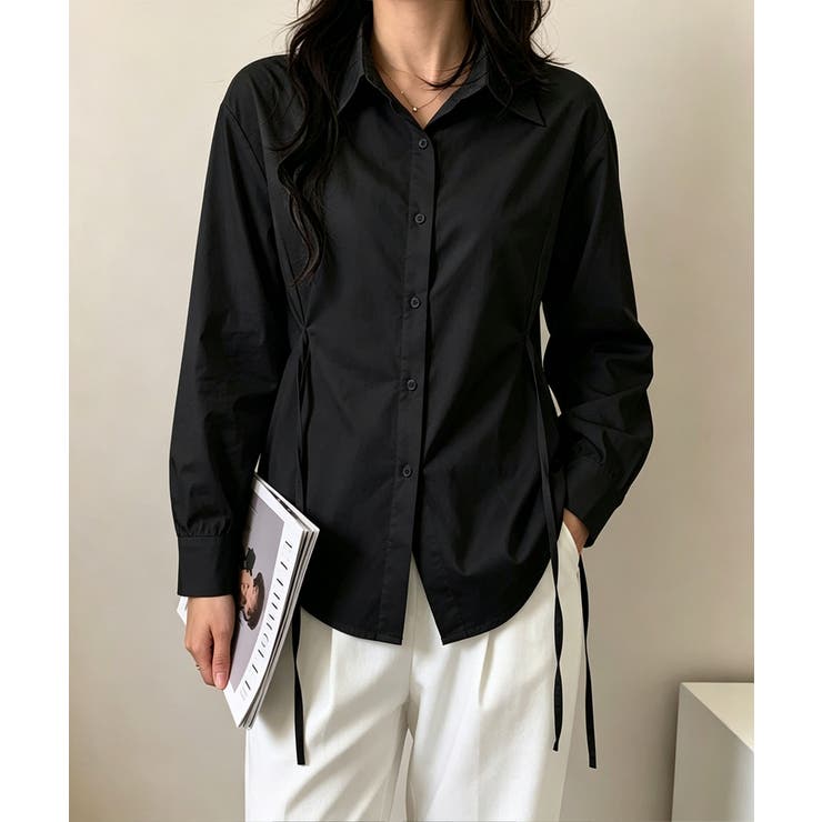 ブラック | リボンシェイプシャツブラウス レディース | Miniministore