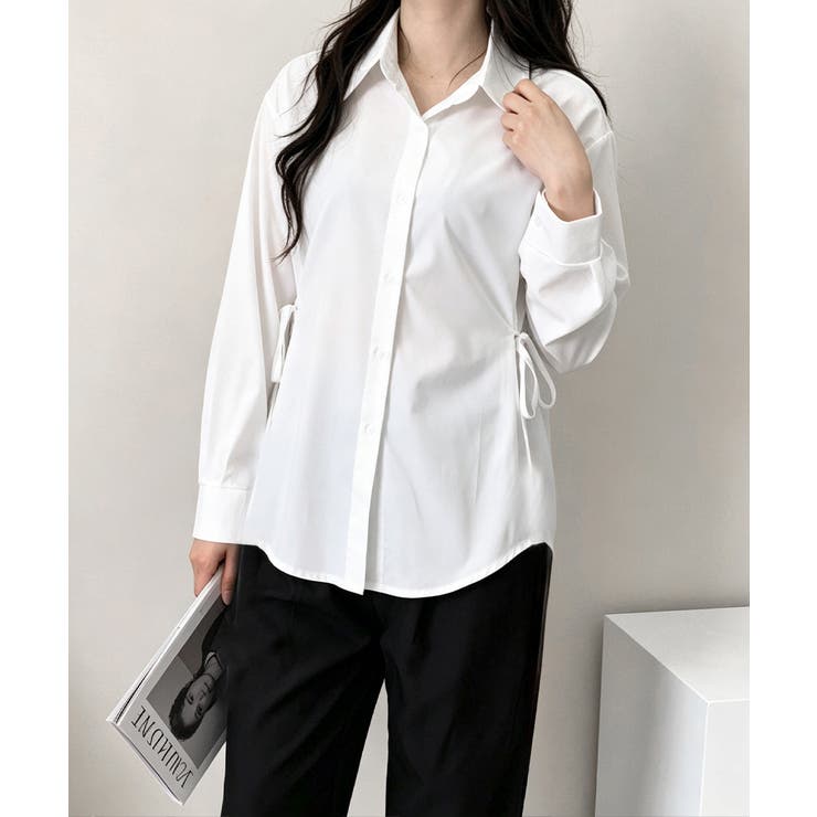 ホワイト | リボンシェイプシャツブラウス レディース | Miniministore