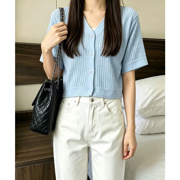 ブルー | レディース クロップド丈 ニットトップス | SUNSHINE CLOSET