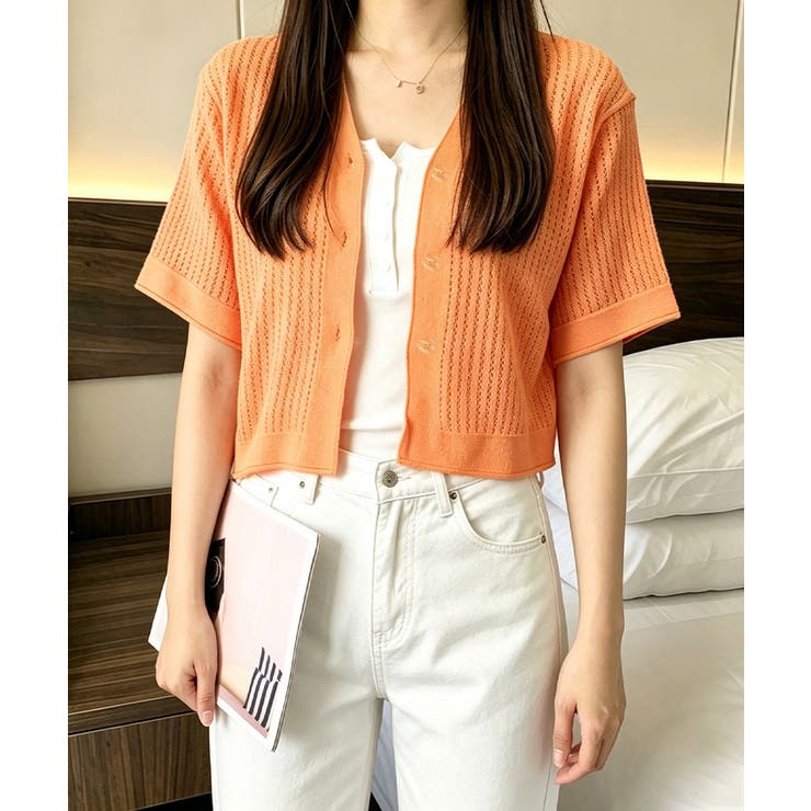 オレンジ | レディース クロップド丈 ニットトップス | SUNSHINE CLOSET