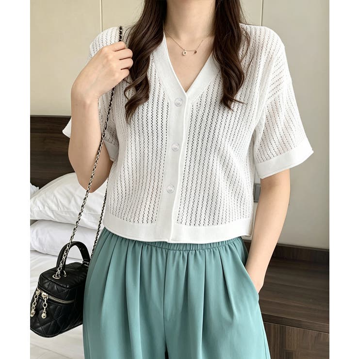 ホワイト | レディース クロップド丈 ニットトップス | SUNSHINE CLOSET