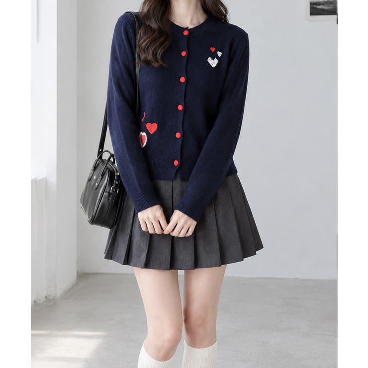 ネイビー | ハートワンポイントニットカーディガン秋冬 | Miniministore