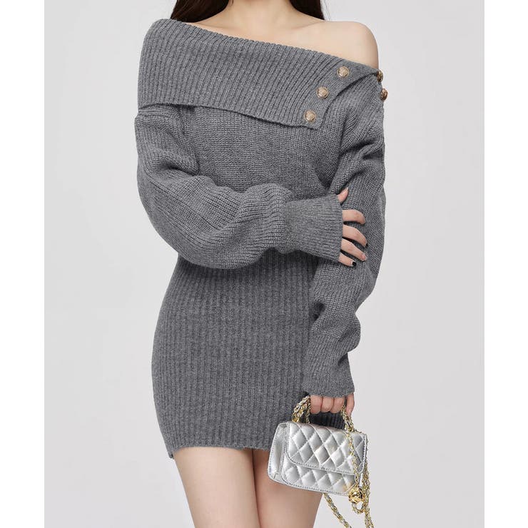 グレー | ニットワンピースオフショルダーワンピース | Miniministore