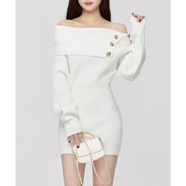 ホワイト | ニットワンピースオフショルダーワンピース | Miniministore