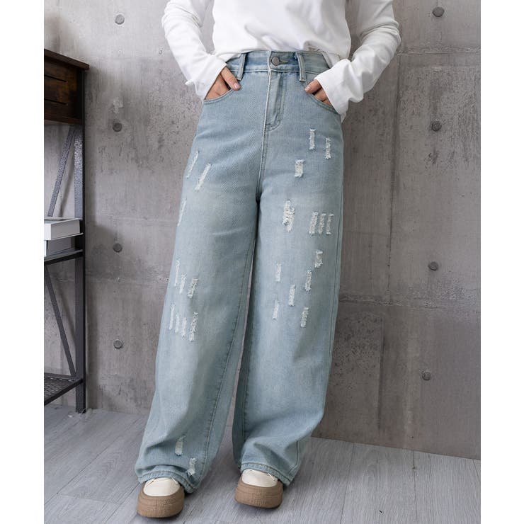 ダメージデニムパンツ ワイドレッグデニム | Miniministore | 詳細画像10 