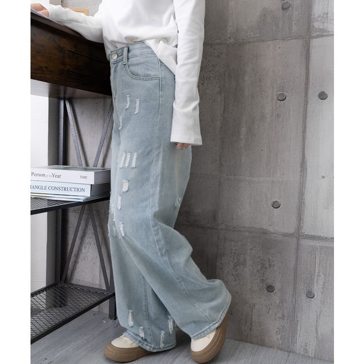 ダメージデニムパンツ ワイドレッグデニム | Miniministore | 詳細画像11 