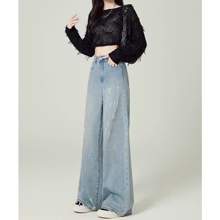 ダメージデニムパンツ ワイドレッグデニム | Miniministore | 詳細画像5 