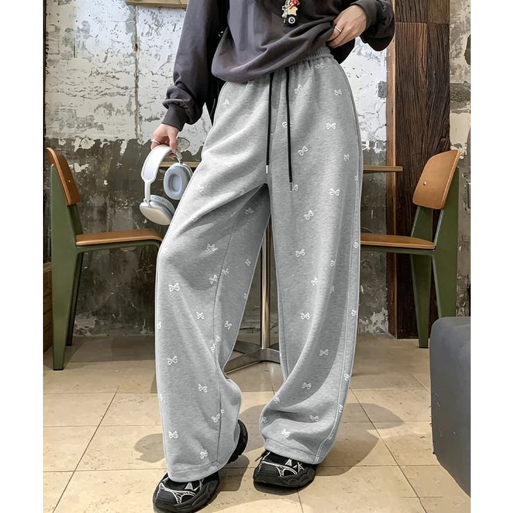 スウェットパンツバタフライ柄ワイドパンツ[品番：II000014695