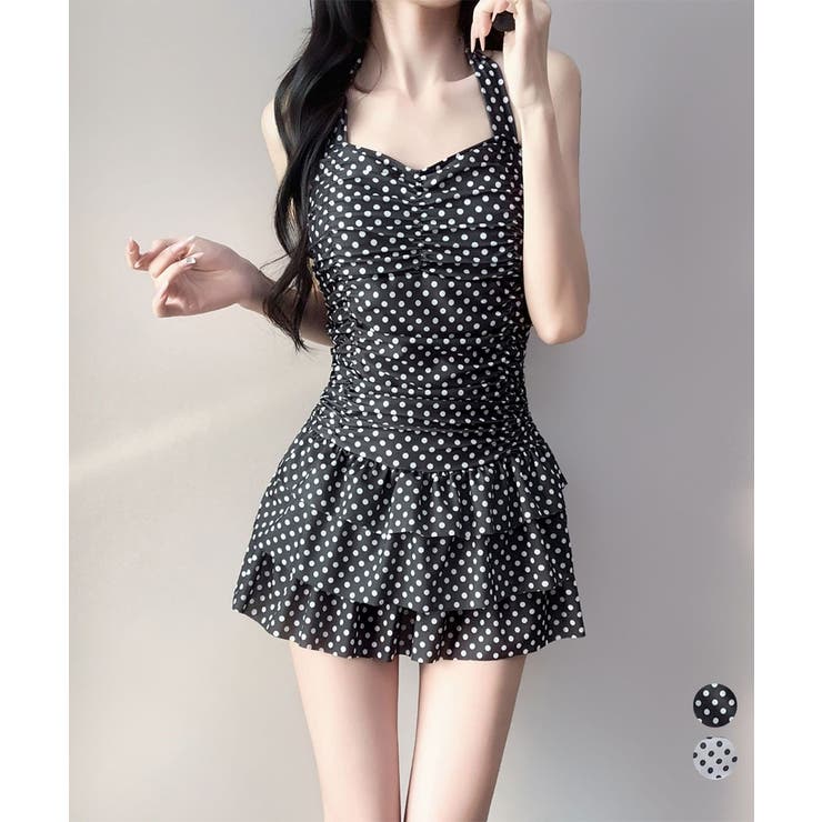 ドット柄ワンピース水着ホルターネック水着 | Miniministore | 詳細画像1 