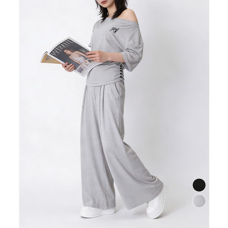 オフショルダートップスワイドパンツセット | Miniministore | 詳細画像1 