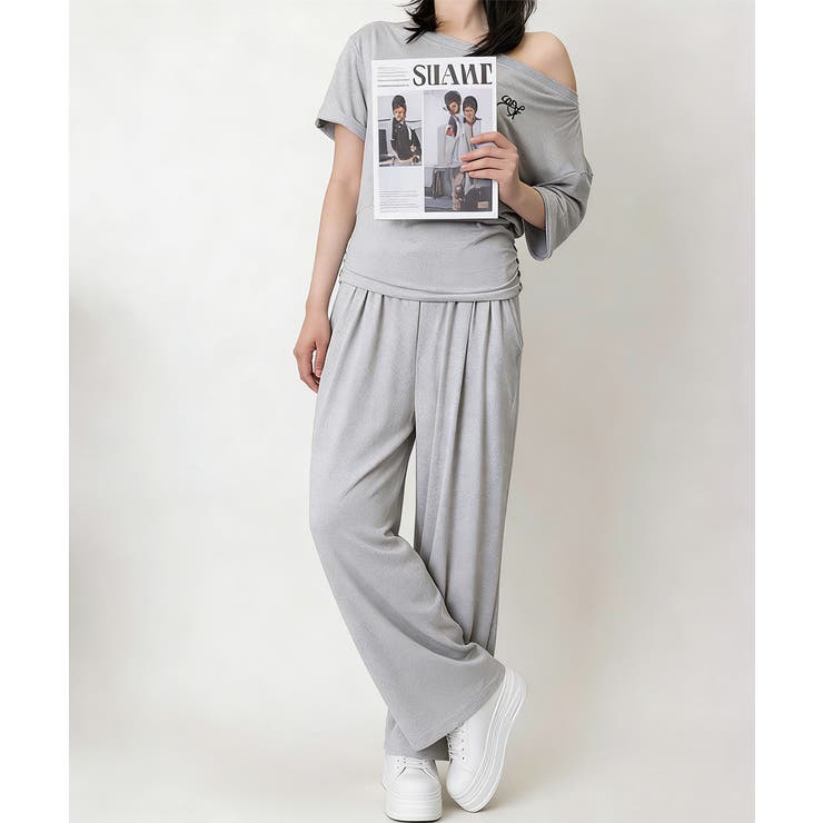 オフショルダートップスワイドパンツセット | Miniministore | 詳細画像3 
