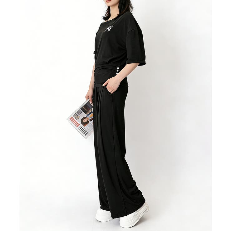 オフショルダートップスワイドパンツセット | Miniministore | 詳細画像7 