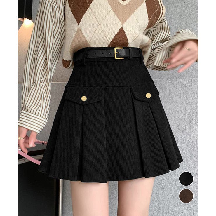コーデュロイプリーツスカート ベルト付き | Miniministore | 詳細画像1 