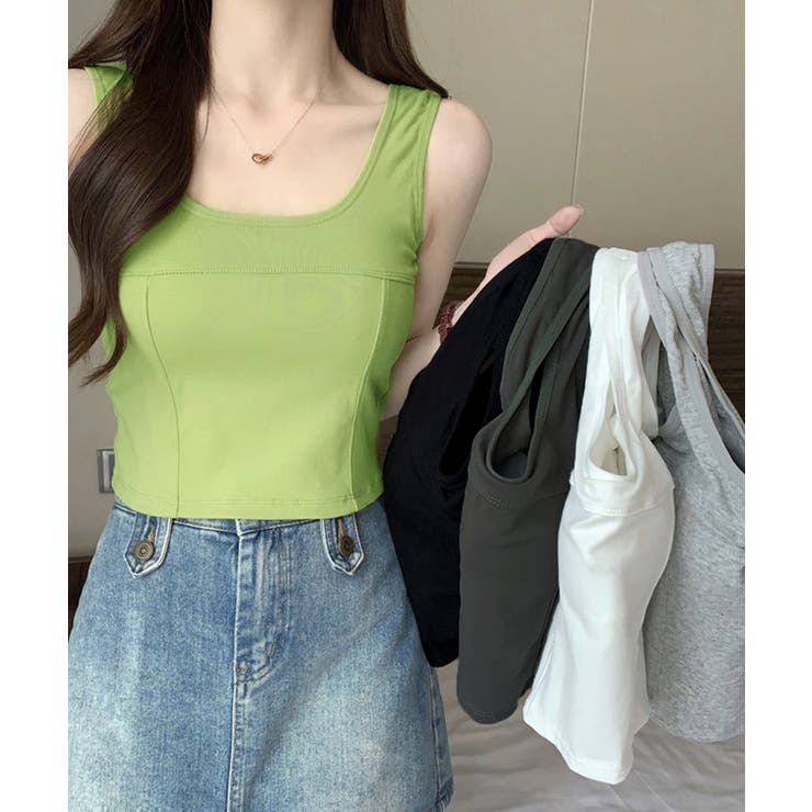 カップ付きタンクトップ ショート丈 夏服[品番：II000011799